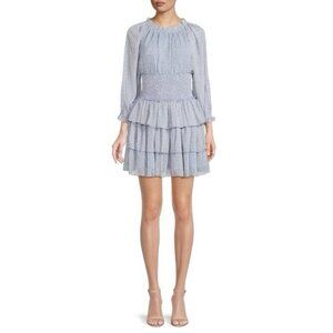 French Connection Womens Size 10 Blue Pink Floral Smocked Tiered Mini Dress New